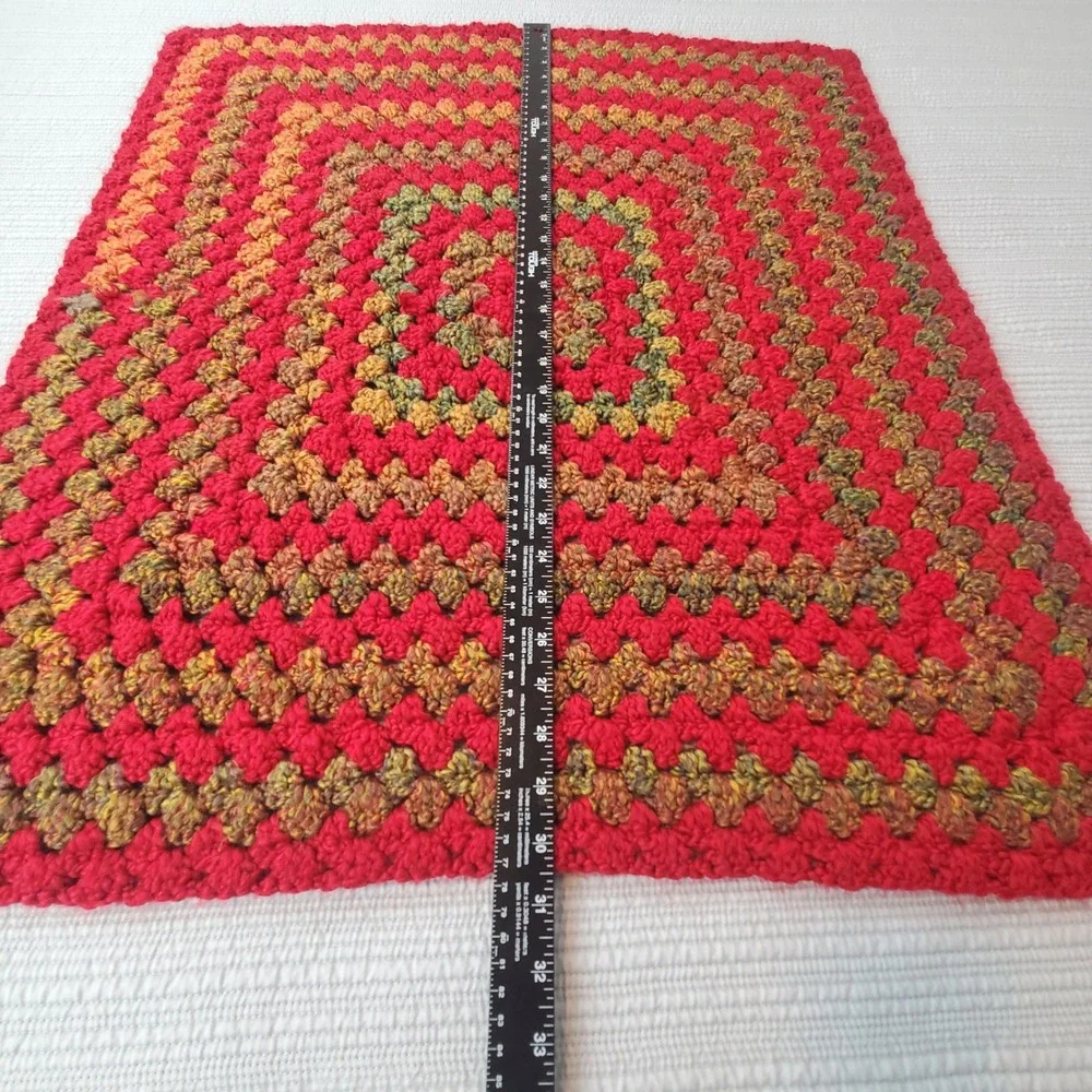 Handmade Granny Square Baby Blanket Unisex 30x30 Red Multi Excellent Crochet
